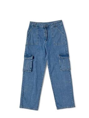 Vintage Y2K Denim Cargo Jeans Wide Leg Utility Skater Pants Medium